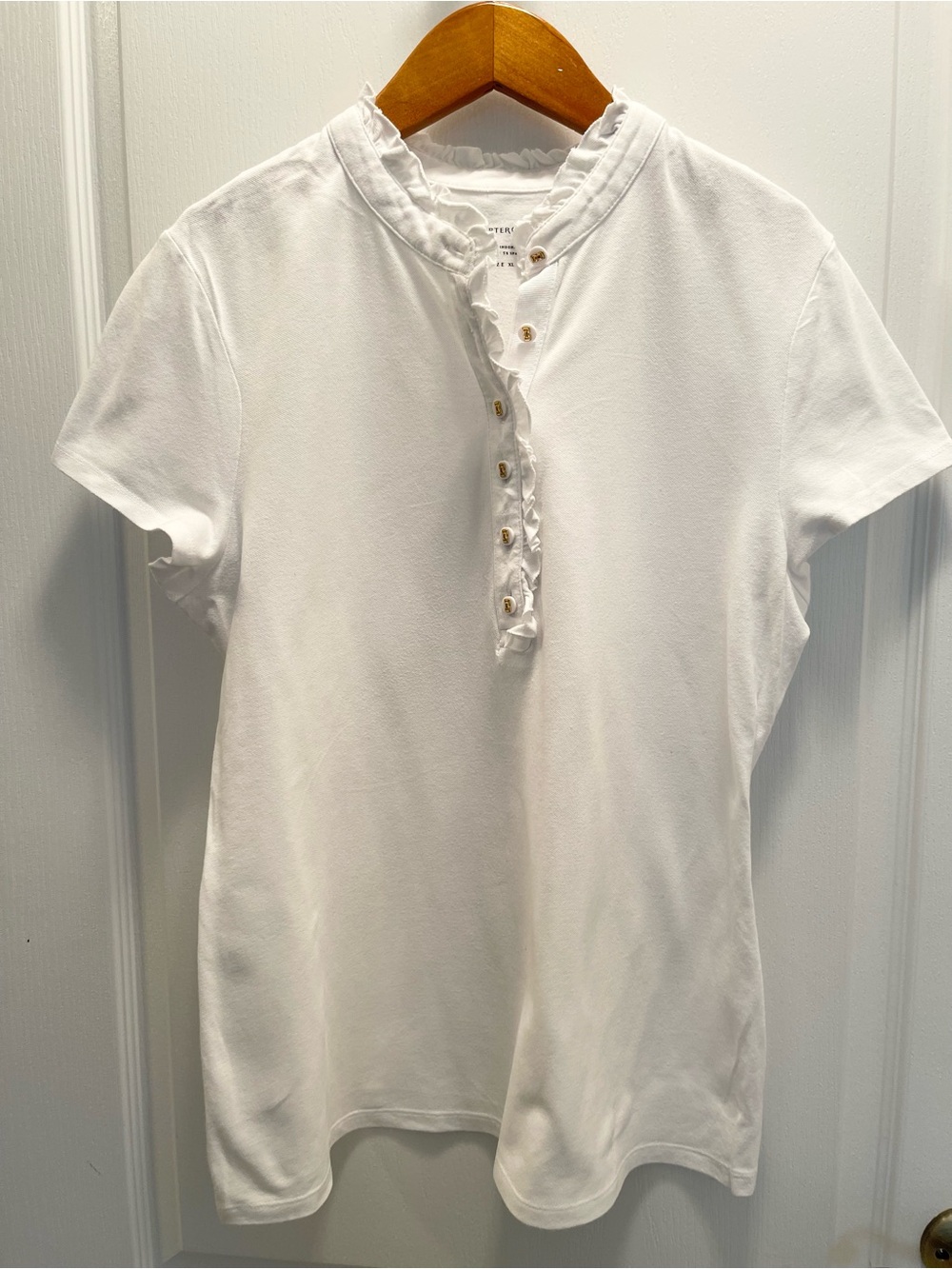 Charter Club White Ruffle-Trim Short Sleeve Shirt